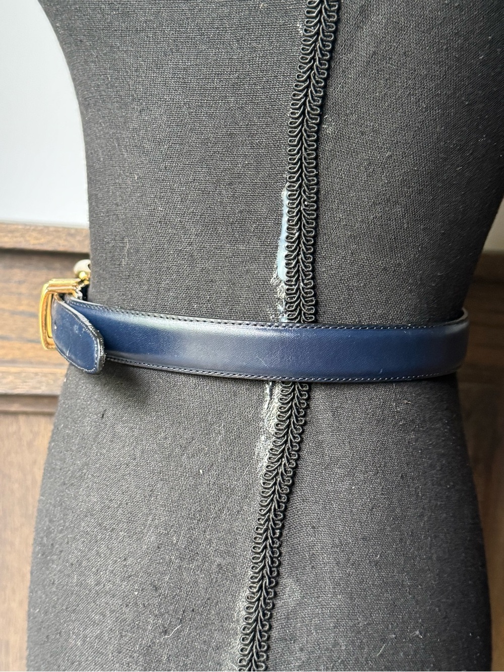 Brighton Navy Leather Belt with Gold-Tone Buckle - Picture 4 of 9